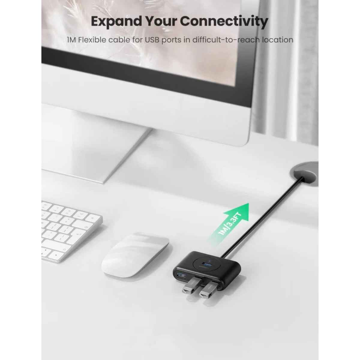 UGREEN USB 3.0 4-Port Hub (1m Cable) – Ultra-Slim Multiport Adapter for Laptop, Desktop, PS5, Xbox & Peripherals