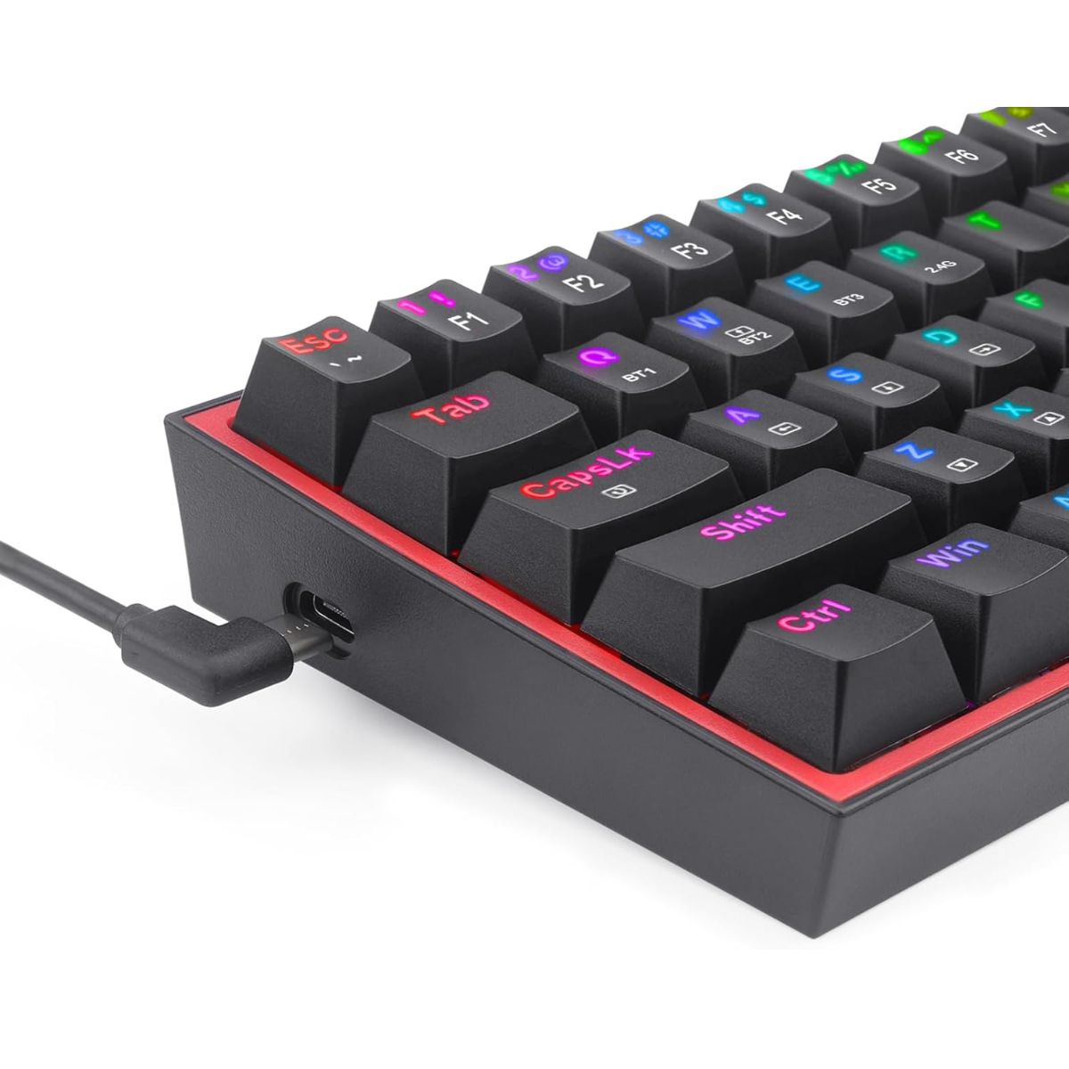 Redragon Fizz Pro K616-RGB Wired/Wireless RGB Mechanical Gaming Keyboard, Ultra-Portable, Bluetooth 2.4G Connection, 61 Keys, Hot-Swappable Red Switch, 20 Preset Backlight Modes, Black | K616-RGB