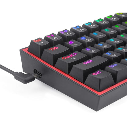 Redragon Fizz Pro K616-RGB Wired/Wireless RGB Mechanical Gaming Keyboard, Ultra-Portable, Bluetooth 2.4G Connection, 61 Keys, Hot-Swappable Red Switch, 20 Preset Backlight Modes, Black | K616-RGB