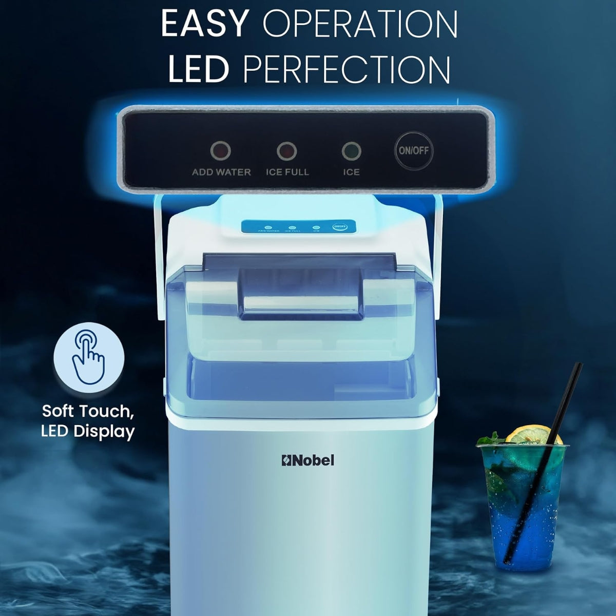 Nobel Ice Cube Maker 10-12kgs/24 Hrs Ice Making Capacity with 9pcs Ice in 8 Minutes Per Cycle|1.3 L Water Container Capacity with LED Indicator 150 W NIM13S Silver