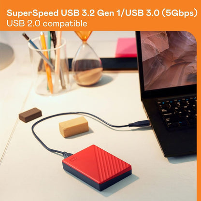 Western Digital My Passport 2TB Portable External Hard Drive | USB 3.2 Gen 1 | Red | WDBYVG0020BRD-WESN | Without Box