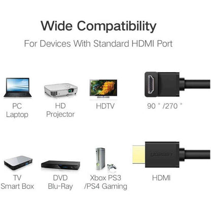 UGREEN  HD103 HDMI Cable V2.0 Right Angle 90° – High-Speed HDMI Cable (Black)