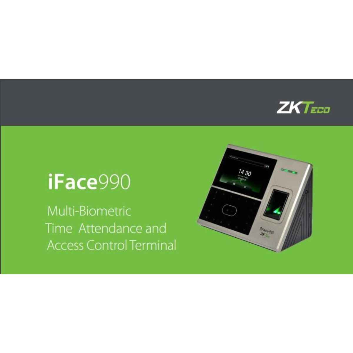 ZKTeco iFace990 Fingerprint & Face Recognition Time Attendance Terminal, 4.3" TFT Touch Screen, Multi-Biometric Verification, TCP/IP & USB Host | iFace990