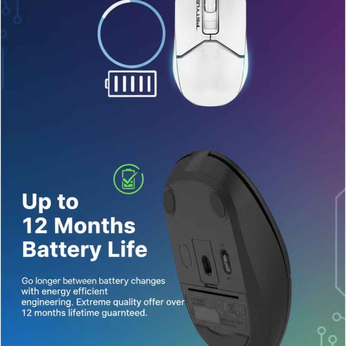A4Tech FB12S Dual Mode Wireless & Bluetooth Mouse – Silent Click, 1200 DPI, USB Nano Receiver, Black