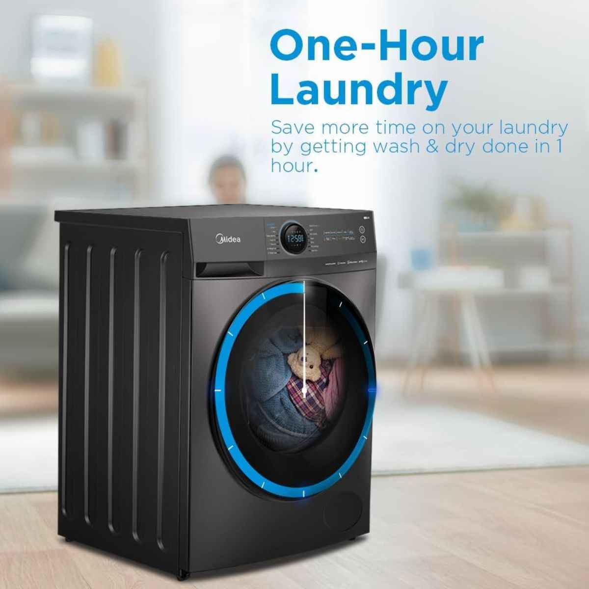 Midea MF200D100WBT Smart Washer Dryer – 10kg Wash / 7kg Dry, BLDC Inverter Motor, 1400 RPM, Wi-Fi, Steam Care, Titanium [Brand New, Open Box]