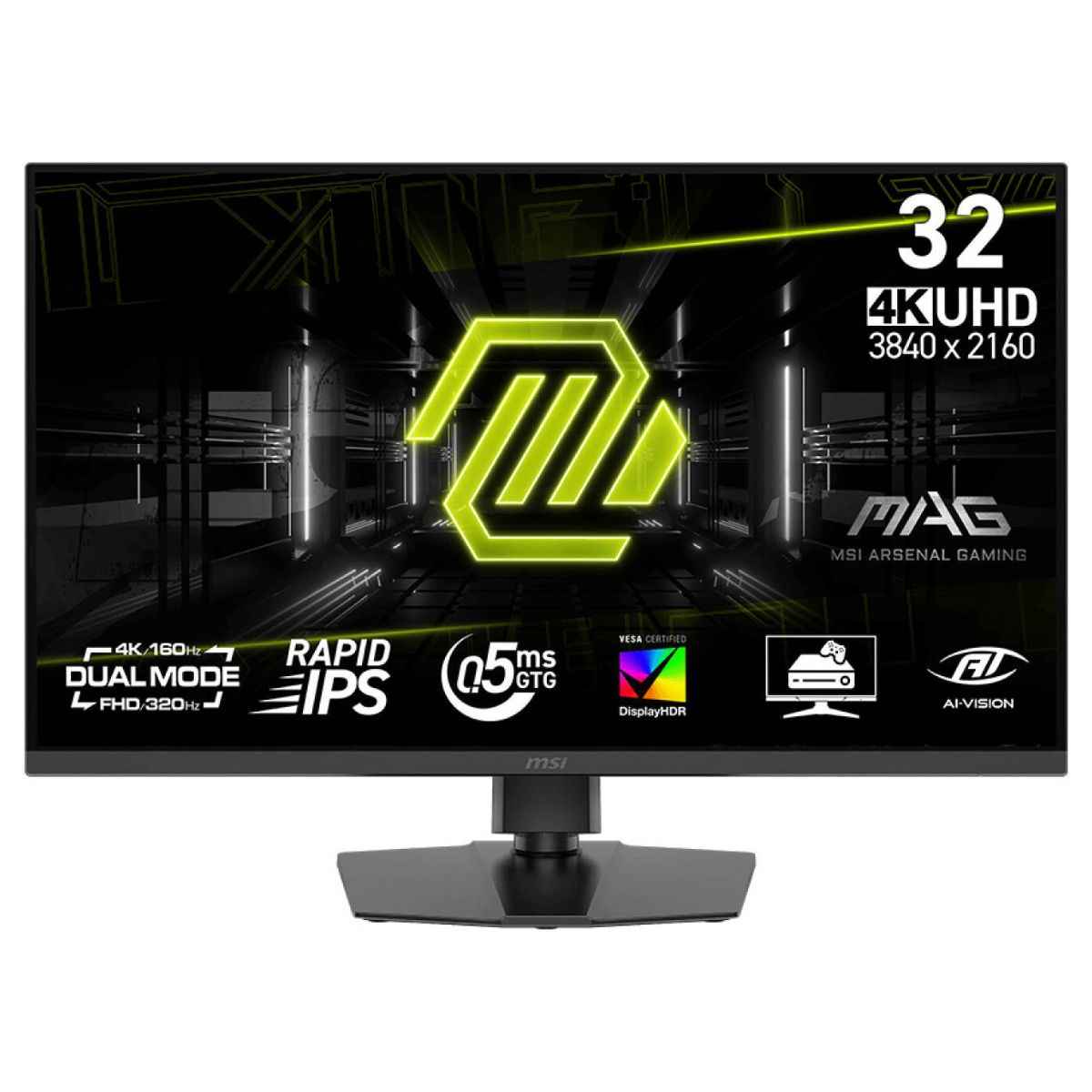 MSI MAG 322URDF E16 Gaming Monitors, 32" Rapid IPS Display, 4K UHD @ 160Hz, FHD @ 320Hz, 0.5ms (GtG) Response Time, DisplayHDR 400, Adaptive-Sync, Black
