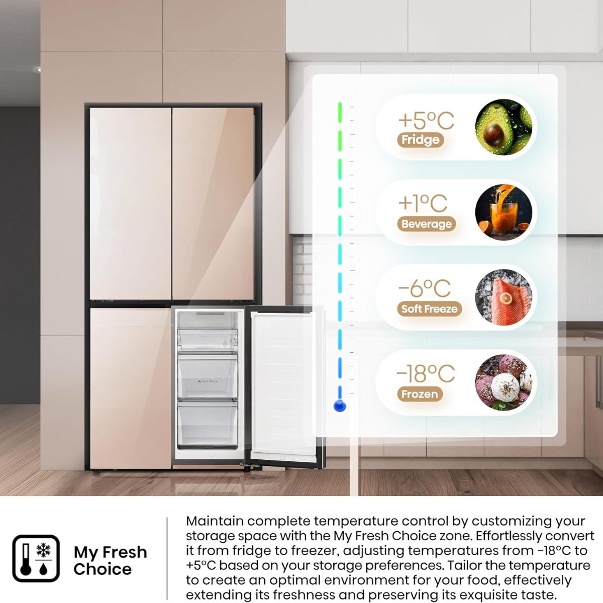 Hisense RQ5G470SBK3 Cross Door Refrigerator | 457 Litres | My Fresh Choice | Dual-Tech Cooling | Bottom Cooling System | Khaki Glass