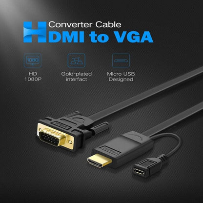 UGREEN 30449 HDMI to VGA Cable | 1920 × 1080P @ 60Hz | Gold-Plated Connector | 1.5m | Black
