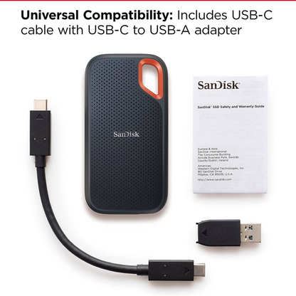 SanDisk Up To 8TB Extreme Portable External SSD, 1050MB/s Read, 1000MB/s Write, USB 3.2 Gen 2 Type-C, IP55, Black/Orange