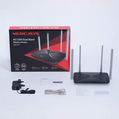 MERCUSYS AC12 AC1200 Dual-Band Wi-Fi 5 Router | 1200 Mbps | 4× 5 dBi Antennas | Guest Network | Black