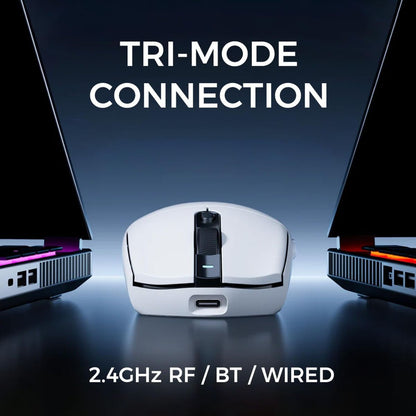 MCHOSE G3 Wireless Gaming Mouse | PAW3311 Sensor | 12,000 DPI | Tri-Mode Connection | 1K Polling Rate | 64g Lightweight Design | 170H Battery | White | MC-G3V2-4
