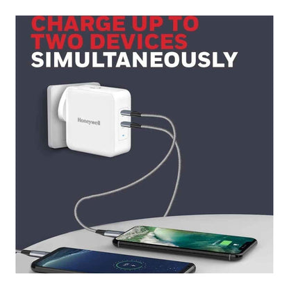 Honeywell Zest Charger GaN 65W, 2xType C PD 3.0 Ports,Equipped with Switchable Plugs,Ultra-Fast Charging Compatible with iPhone,MacBook Air,iPad Pro,Pixel,Galaxy,Laptops
