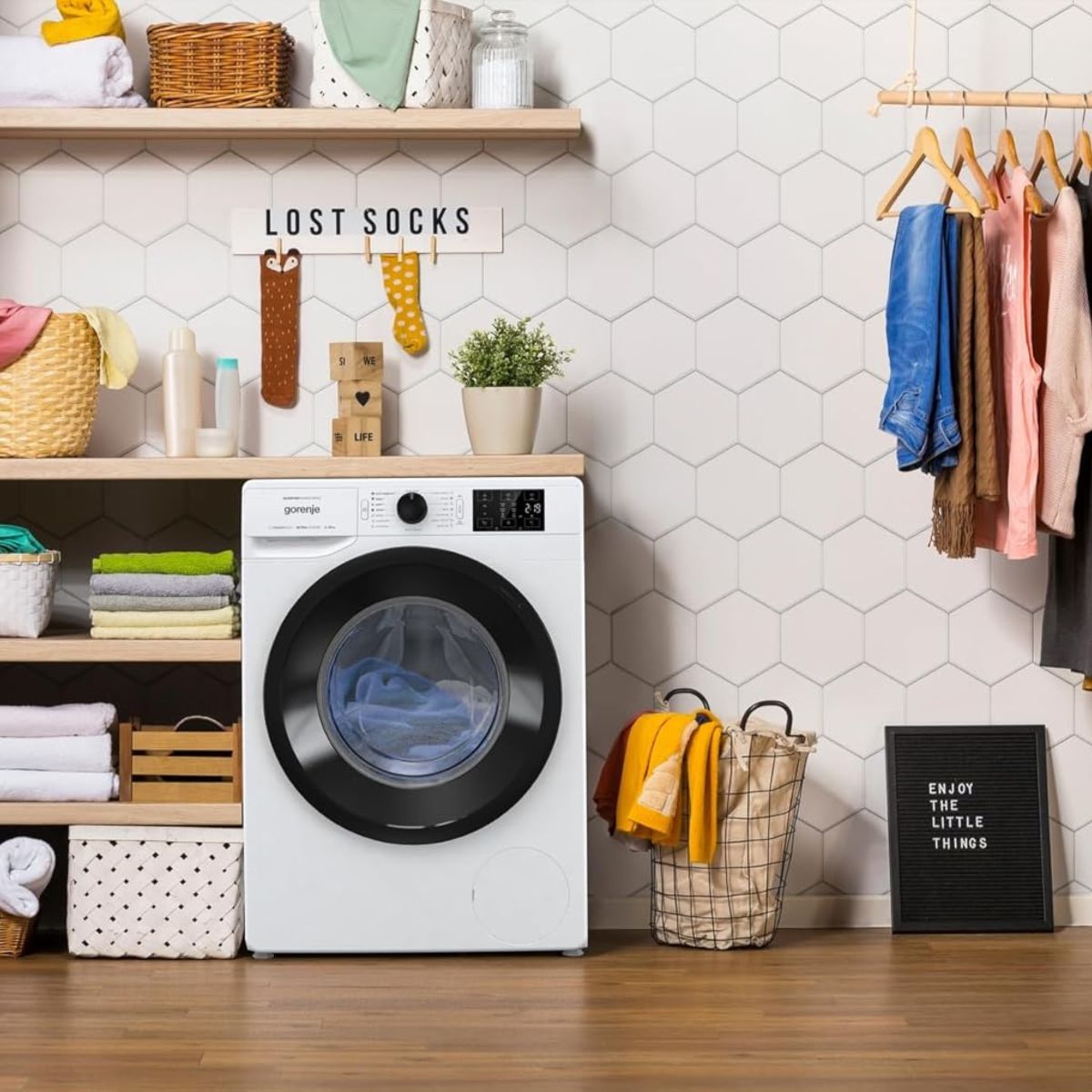 Gorenje WNEI14BS Front Load Washing Machine, 10kg Capacity, 16 Wash Programs, Inverter PowerDrive Motor, SteamTech, 1400 RPM, White