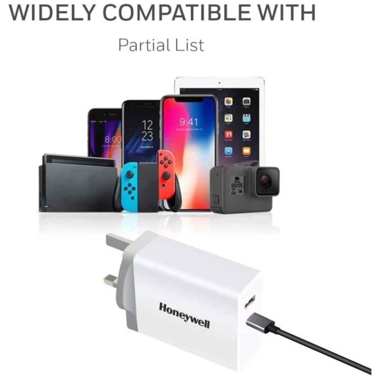 Honeywell Zest Charger PD60W, Safety Mark Certified,Type C PD 2.0 & USB-A Port, HC000016/CHG/PD/60W