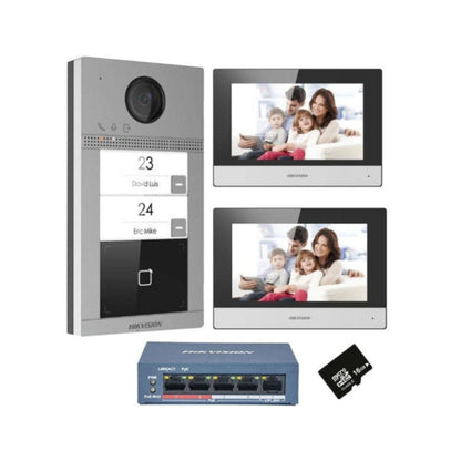 Hikvision DS-KIS604-P(C) IP Video Intercom Kit, Standard PoE, Noise Suppression & Echo Cancellation, WiFi & Ethernet, Config Remotely Via Web, TF Card Storage, 2-Way Audio Communication, Gray