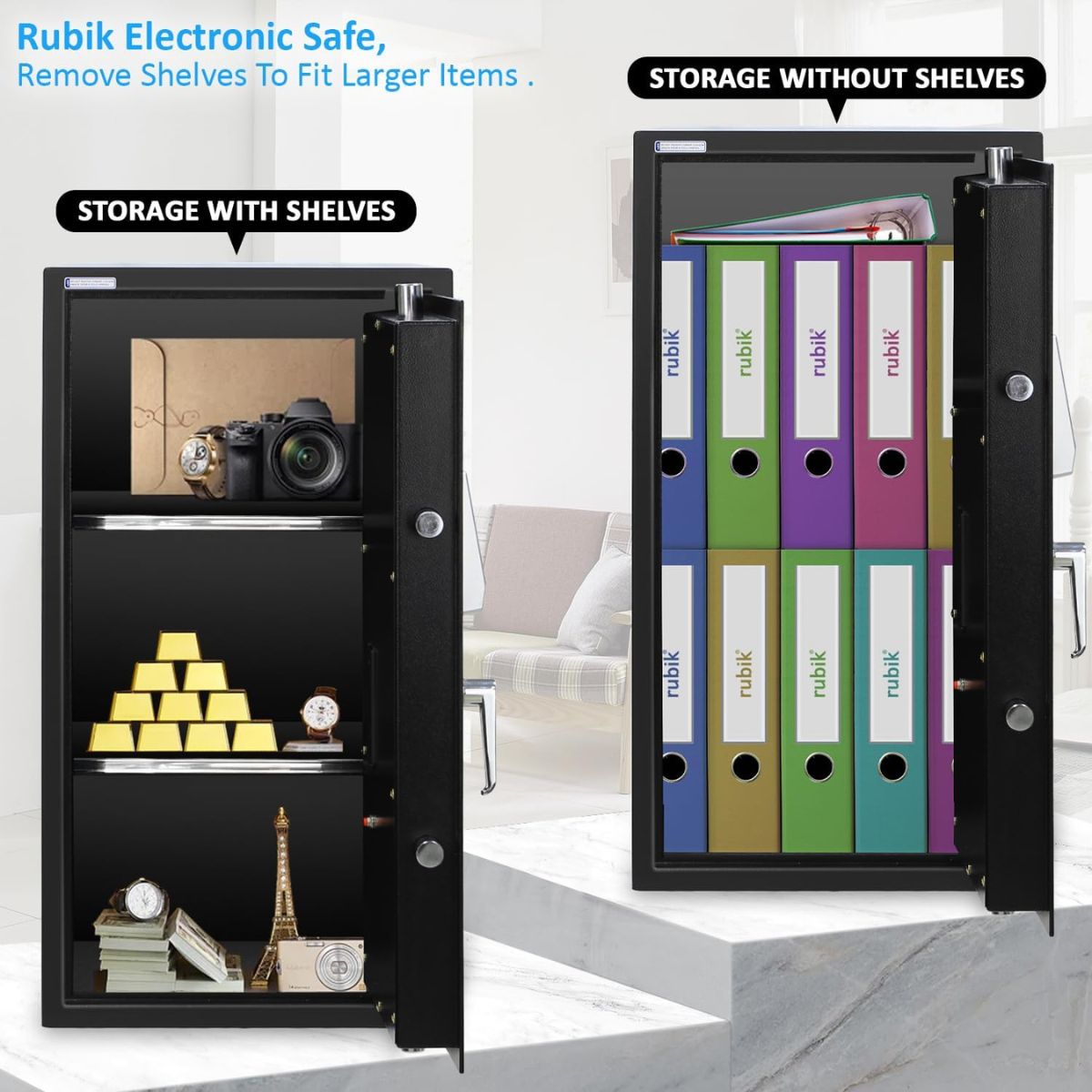 Rubik Safe Box Large with Digital Keypad and Key Lock, Security Locker for Money Files folder Documents Jewelry Home Office RB75EG (Size 75x40x40cm) Black