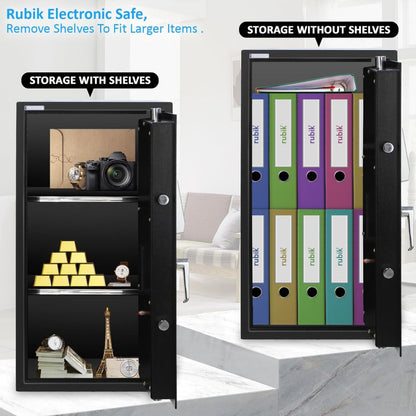 Rubik Safe Box Large with Digital Keypad and Key Lock, Security Locker for Money Files folder Documents Jewelry Home Office RB75EG (Size 75x40x40cm) Black