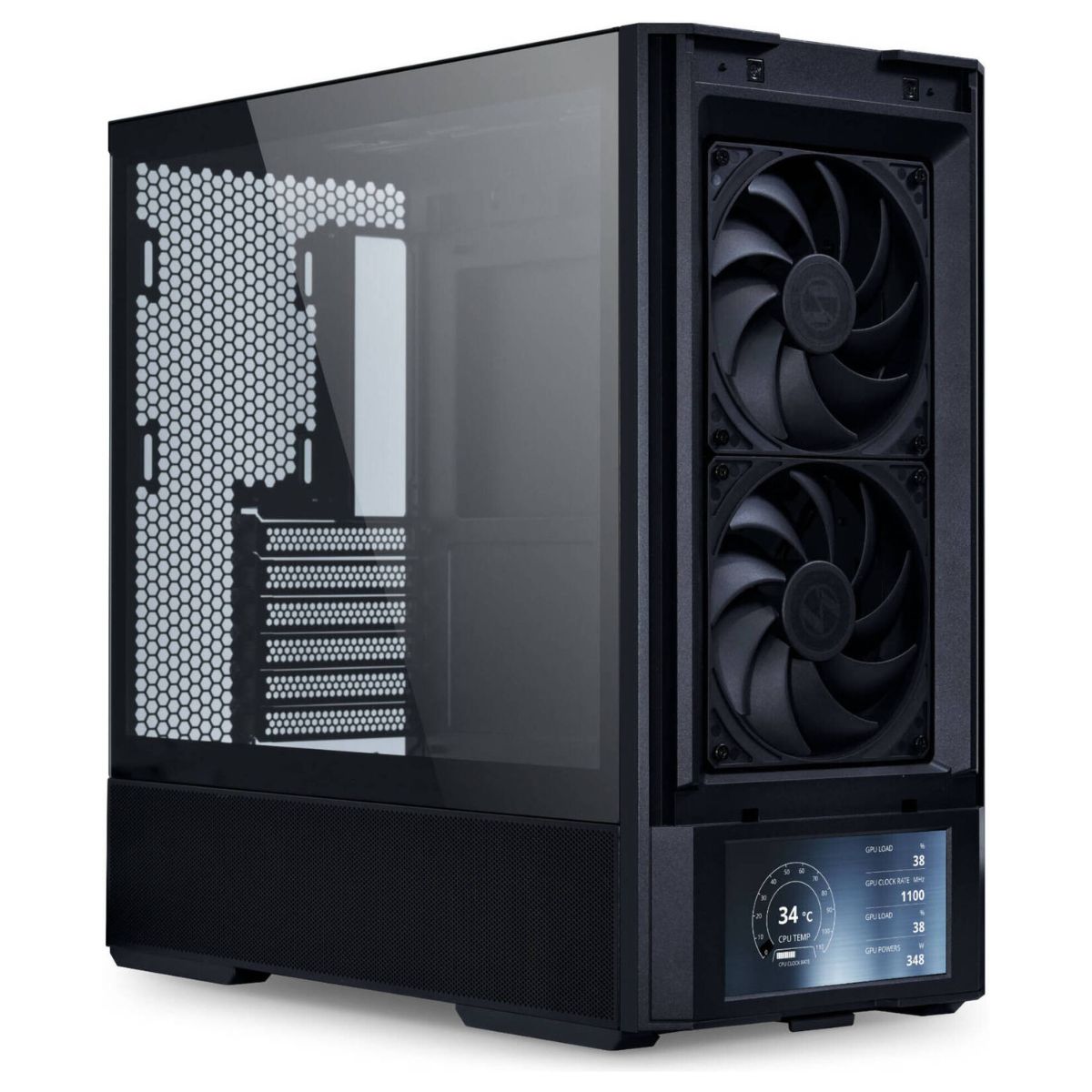 Lian Li Lancool 207 Digital Mid Tower PC Case, 6" LCD Display, 4x Pre-Installed Fans, 360mm Radiator Support, Tempered Glass, Black | LAN207DX