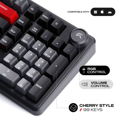 Cybeart Akula 99 Signature Edition Mechanical Gaming Keyboard | 99 Keys + Media Knob | Pre-Lubed Linear Switches | Hot-Swappable | RGB | Tri-Mode | KB-AKULA99TRI-CYB01 / KB-AKULA99TRI-CYB02