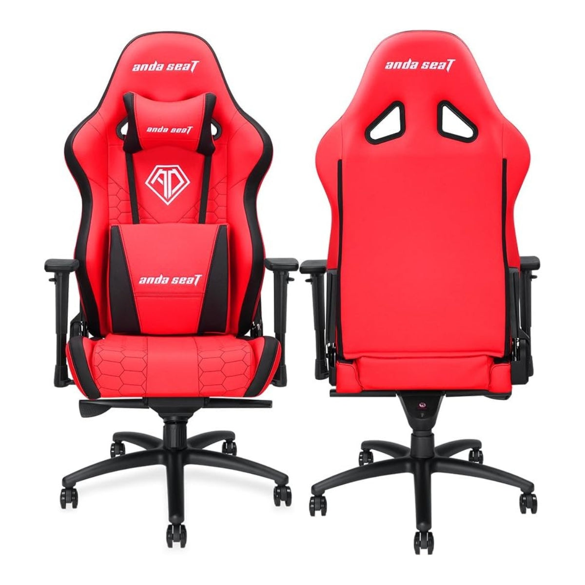 AndaSeat Spirit King Series Gaming Chair, Armrest 3D frog tray big lumbar pillow headrest pillow 65mm casters black aluminum base - Red & Black