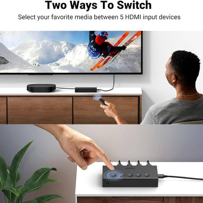UGREEN 90512 5-in-1 HDMI 2.0 Switch | 5 HDMI Inputs to 1 HDMI Output | 4K @ 60Hz | 1080P @ 60Hz | Black