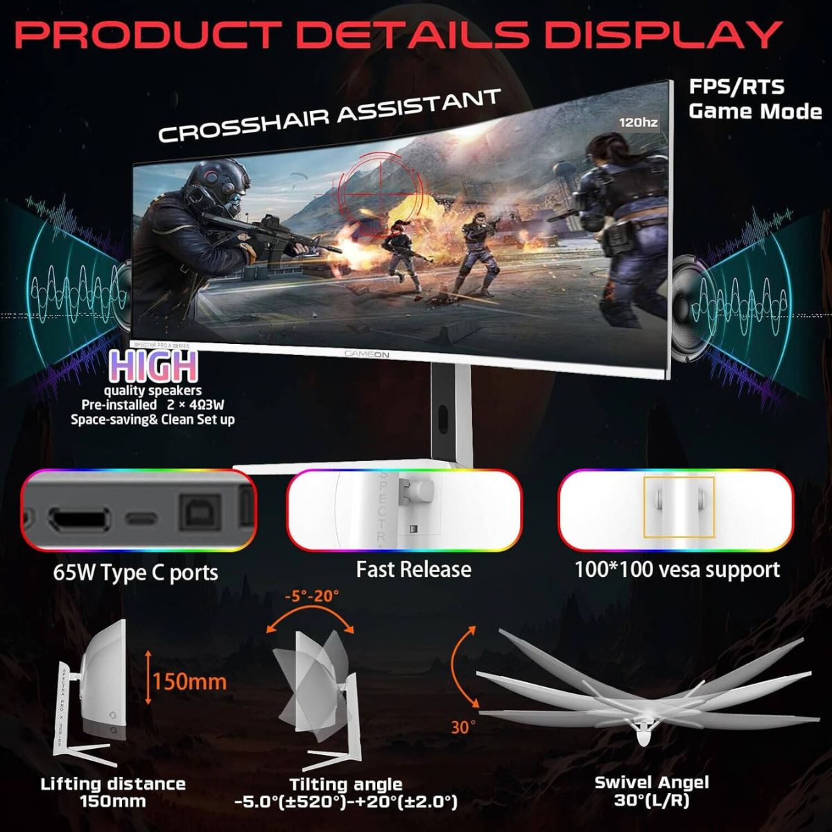 GAMEON GOAC49DQHD120 49-Inch DQHD Curved Gaming Monitor | Fast VA | 120Hz | 0.5ms MPRT | FreeSync & Adaptive-Sync | GOAC49DQHD120