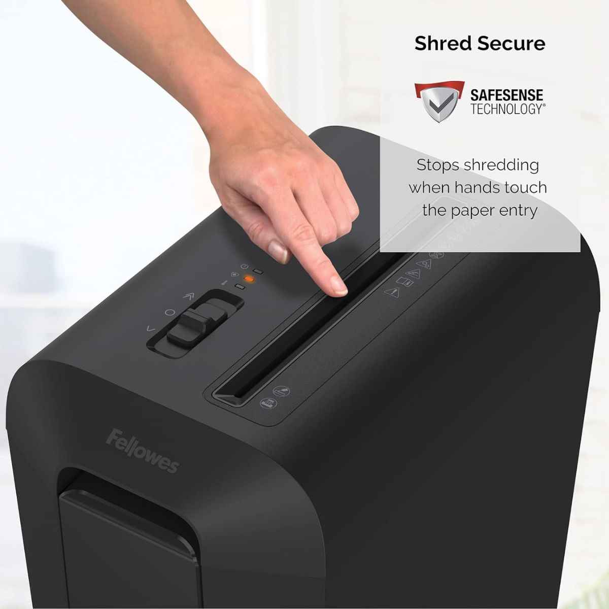 Fellowes Powershred LX65 Cross-Cut Paper Shredder | 10 Sheet Capacity | 4 x 40mm Cross-Cut Particles | SafeSense Technology | 22L Bin | Black | 4400701