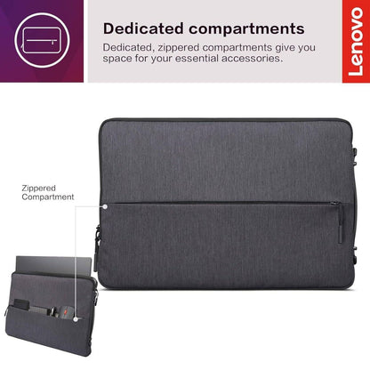 Lenovo Urban Laptop Sleeve for 13" Notebook | Water Resistant | Padded Protection | Accessory Storage | Extendable Handle | Charcoal Grey | GX40Z50940