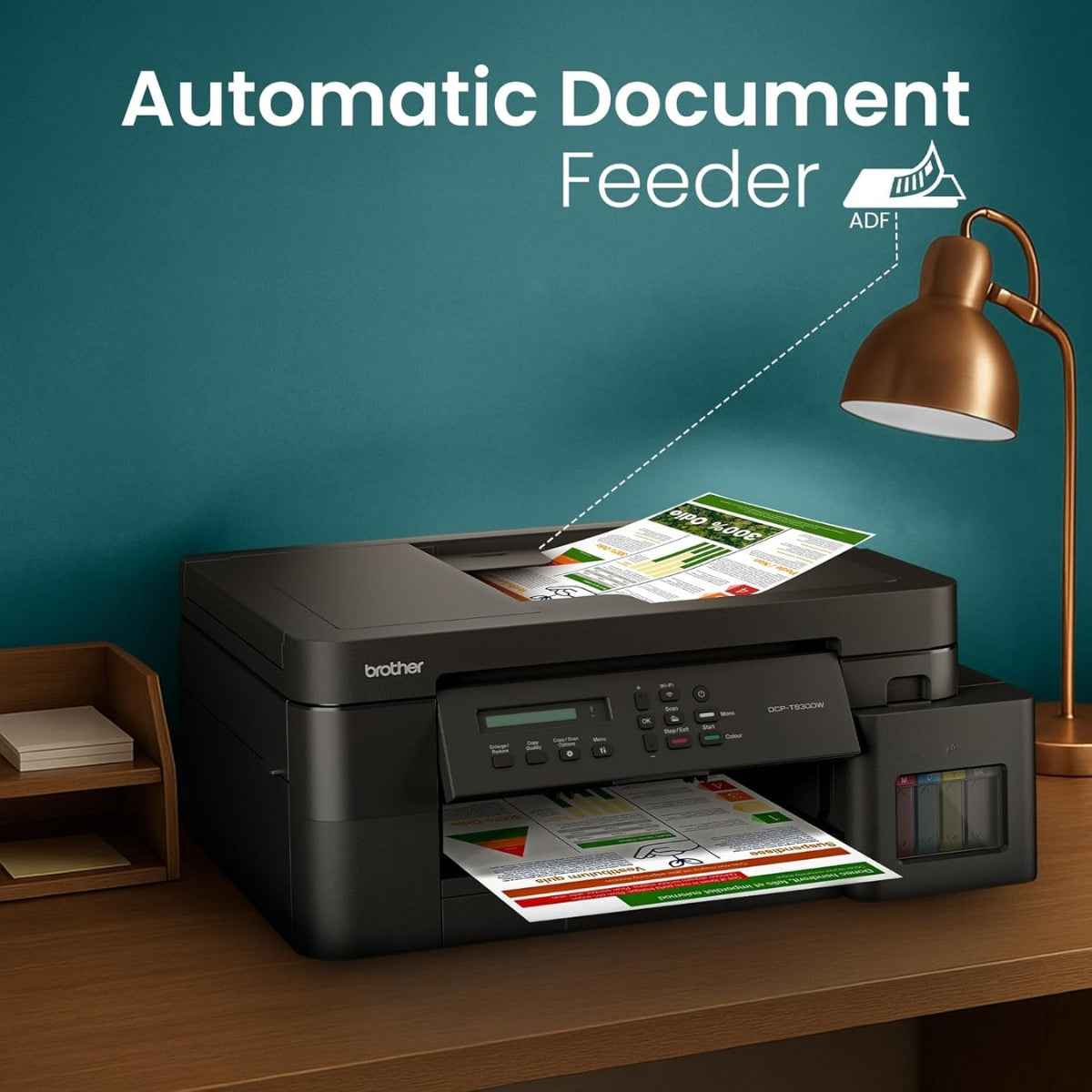 Brother DCP-T830DW Ink Tank  Black Printer, 1200 x 6000 DPI, 17 IPM Print Speed, Auto 2-Sided Duplex Printing, 20 Sheets Auto-Document Feeder, WiFi, WiFi-Direct, USB 2.0, LAN