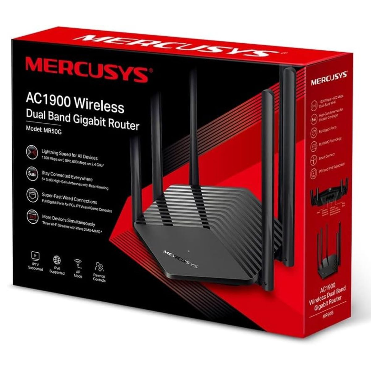 MERCUSYS MR50G AC1900 Dual-Band Gigabit Wi-Fi 5 Router | 1900 Mbps | 6 Antennas | MU-MIMO | Beamforming