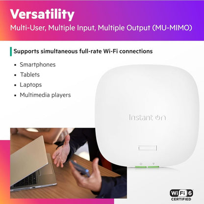 HPE Networking Instant On AP22 Indoor Access Point – 2x2 Wi-Fi 6, Dual-Band, Business-Grade Wireless Access Point (RW)