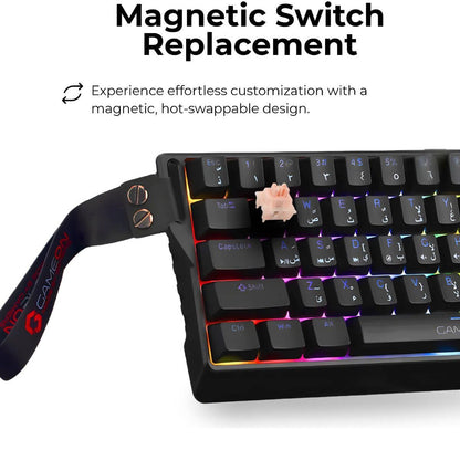 GAMEON GOMG1K8-RS MAGPRO 60% Magnetic Mechanical Gaming Keyboard | 68 Keys | Outemu Peach Crystal Pink | RGB | English & Arabic | USB-C | GOMG1K8-RS