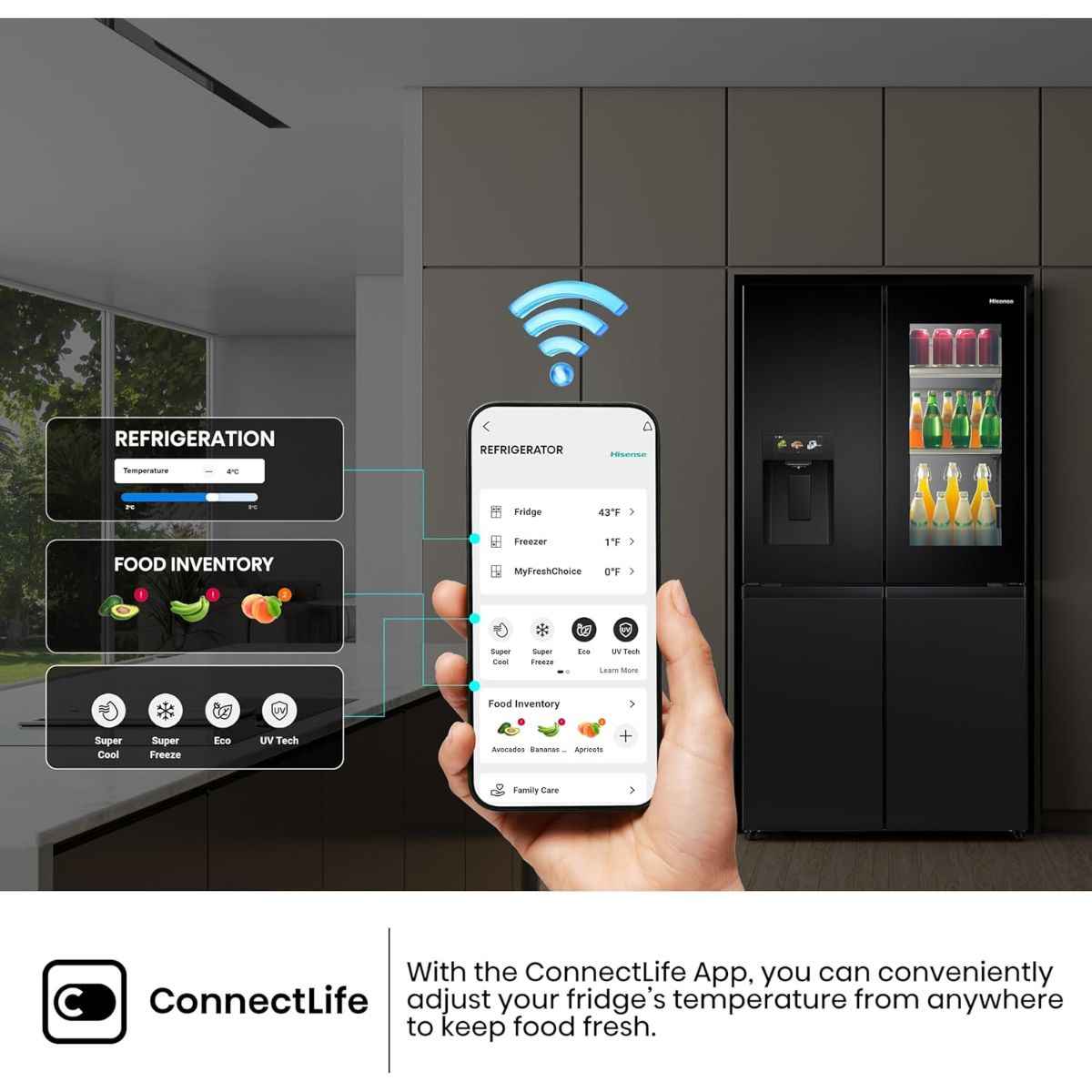 Hisense 607L Four Door French Smart Refrigerator – RQ9P780TTB1, Grey Finish