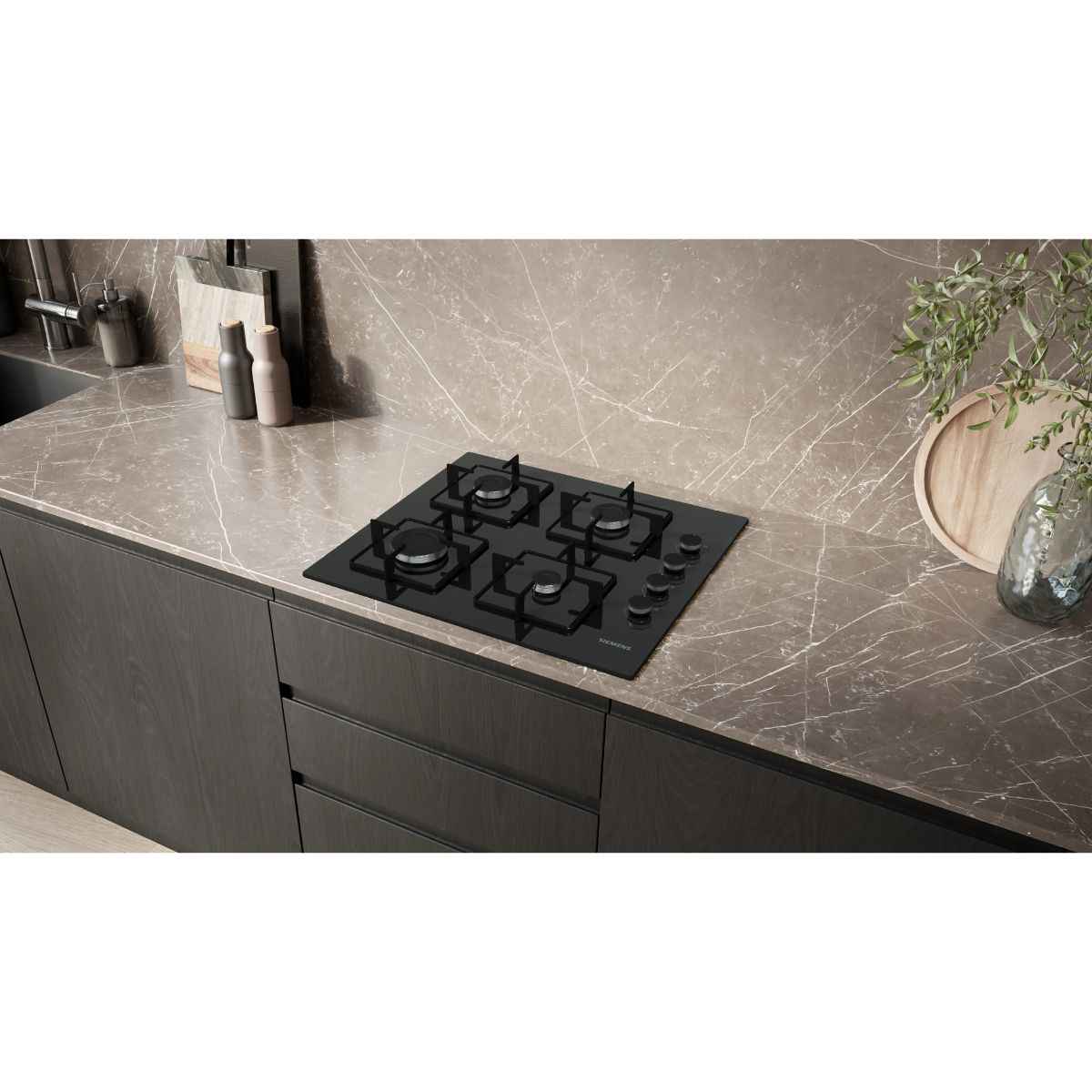 Siemens iQ300 60 cm Gas Hob with 4 Powerful Burners, German Engineering Hob, Espresso Cross Support, and Premium Steel Pan Supports, Model EO6C6PP30M