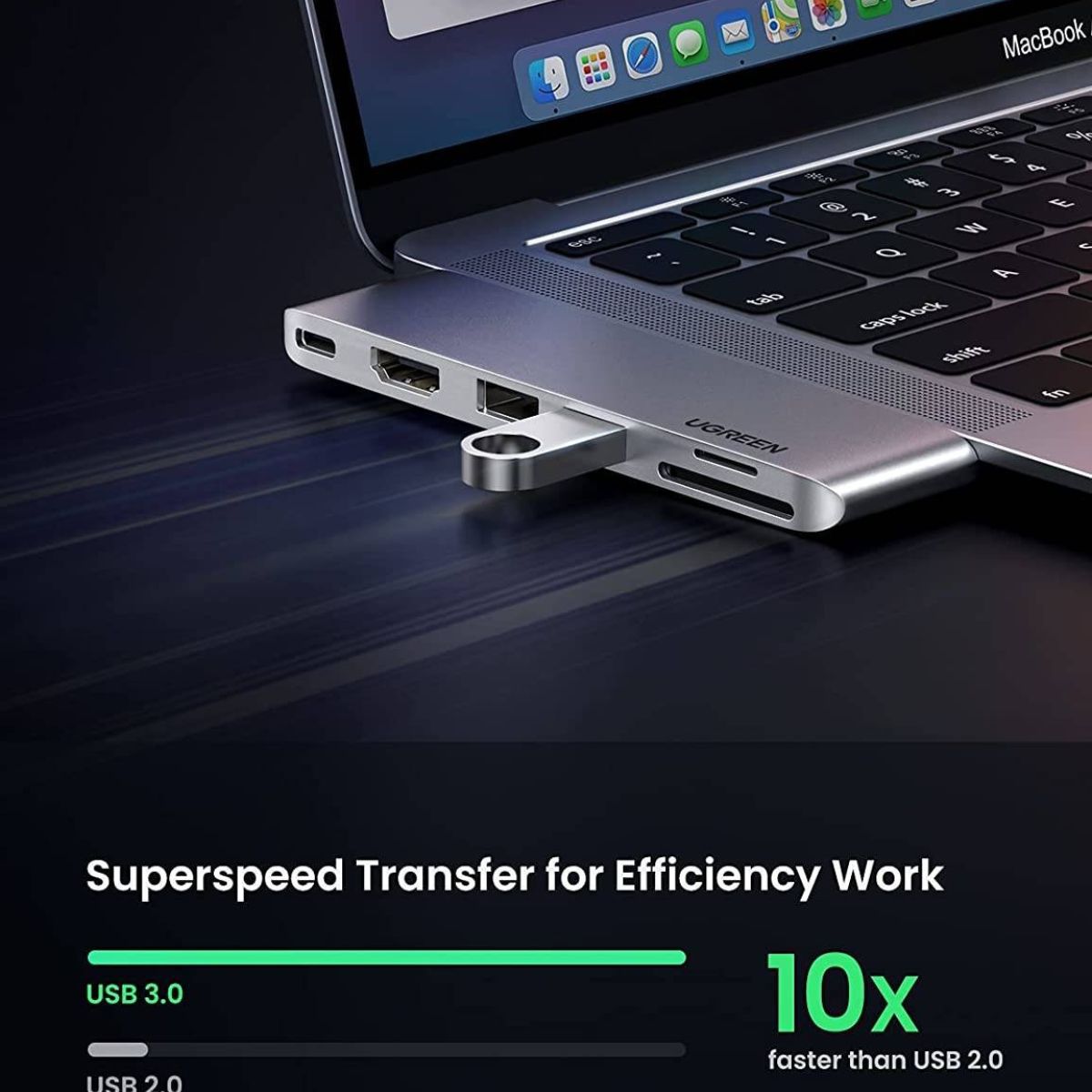 UGREEN 80856 6-in-2 USB-C Hub Adapter | 4K HDMI | 5Gbps | SD/TF Card Reader | 2×USB 3.0 | MacBook Pro &amp; Air | Silver