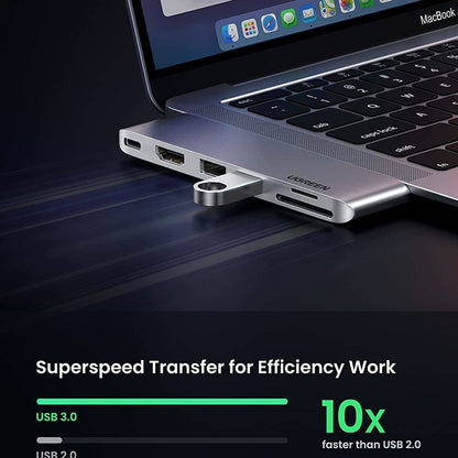 UGREEN 80856 6-in-2 USB-C Hub Adapter | 4K HDMI | 5Gbps | SD/TF Card Reader | 2×USB 3.0 | MacBook Pro &amp; Air | Silver