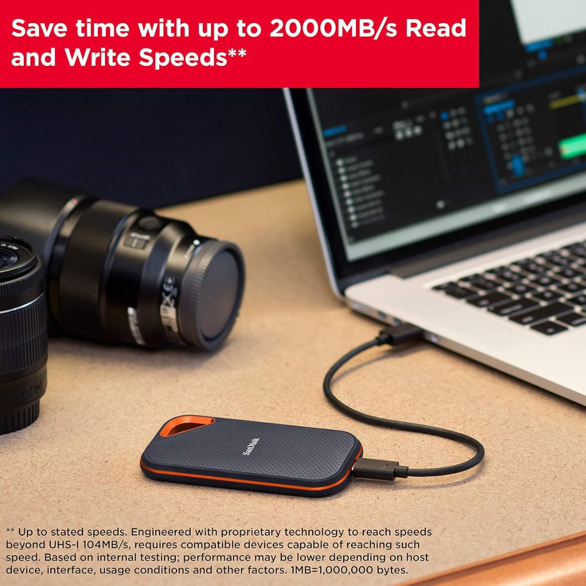 SanDisk Extreme Pro Portable SSD – 4TB, Up to 2000MB/s, USB-C 3.2 Gen 2 High-Speed Storage