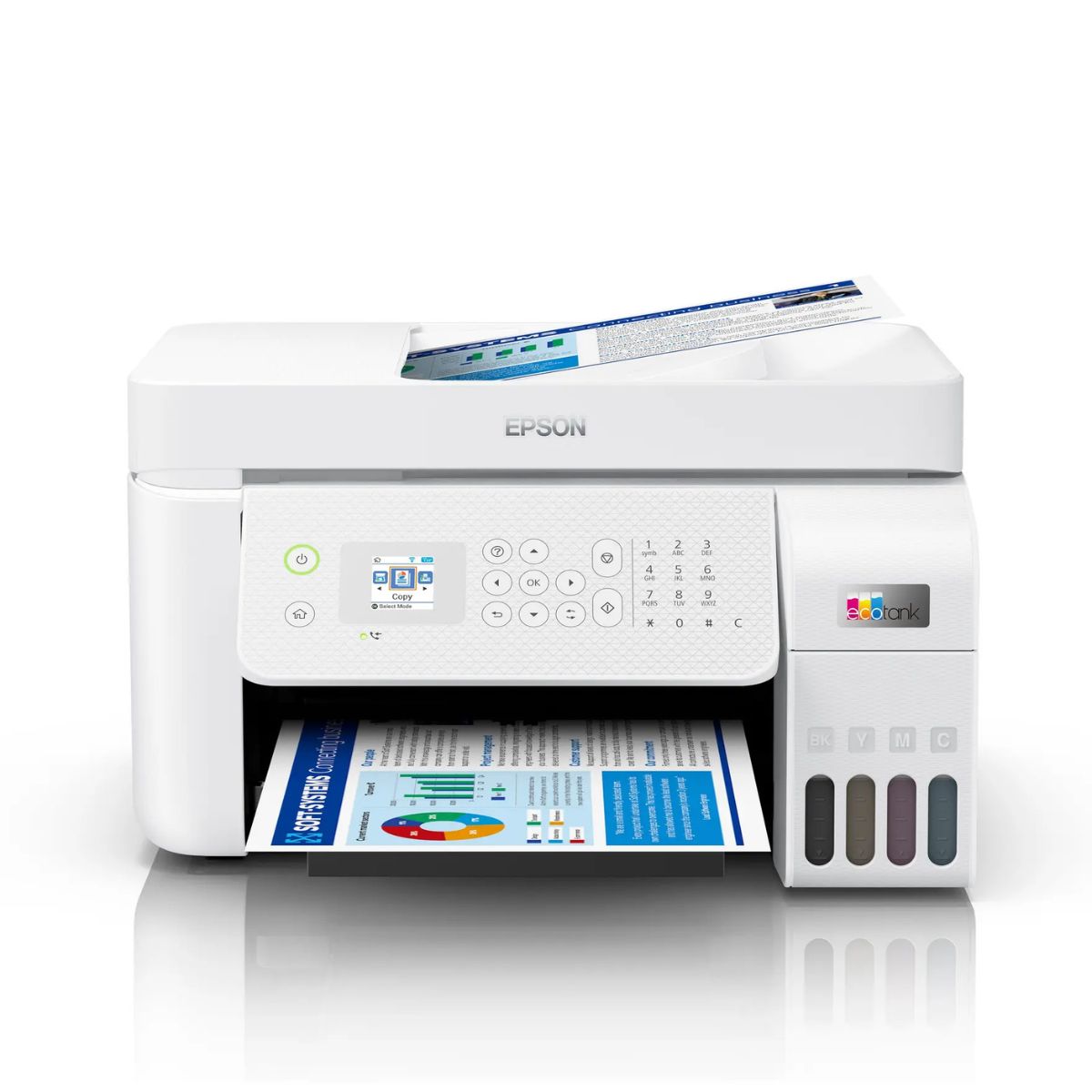 Epson Ecotank L5296 Office Ink Tank Printer, Print, Scan, Copy, Fax, 180 Nozzles Black & 59 Nozzles per Color, Up to 5760 x 1440 DPI Resolution, Epson Micro Piezo Print Head, Whtie | C11CJ65411