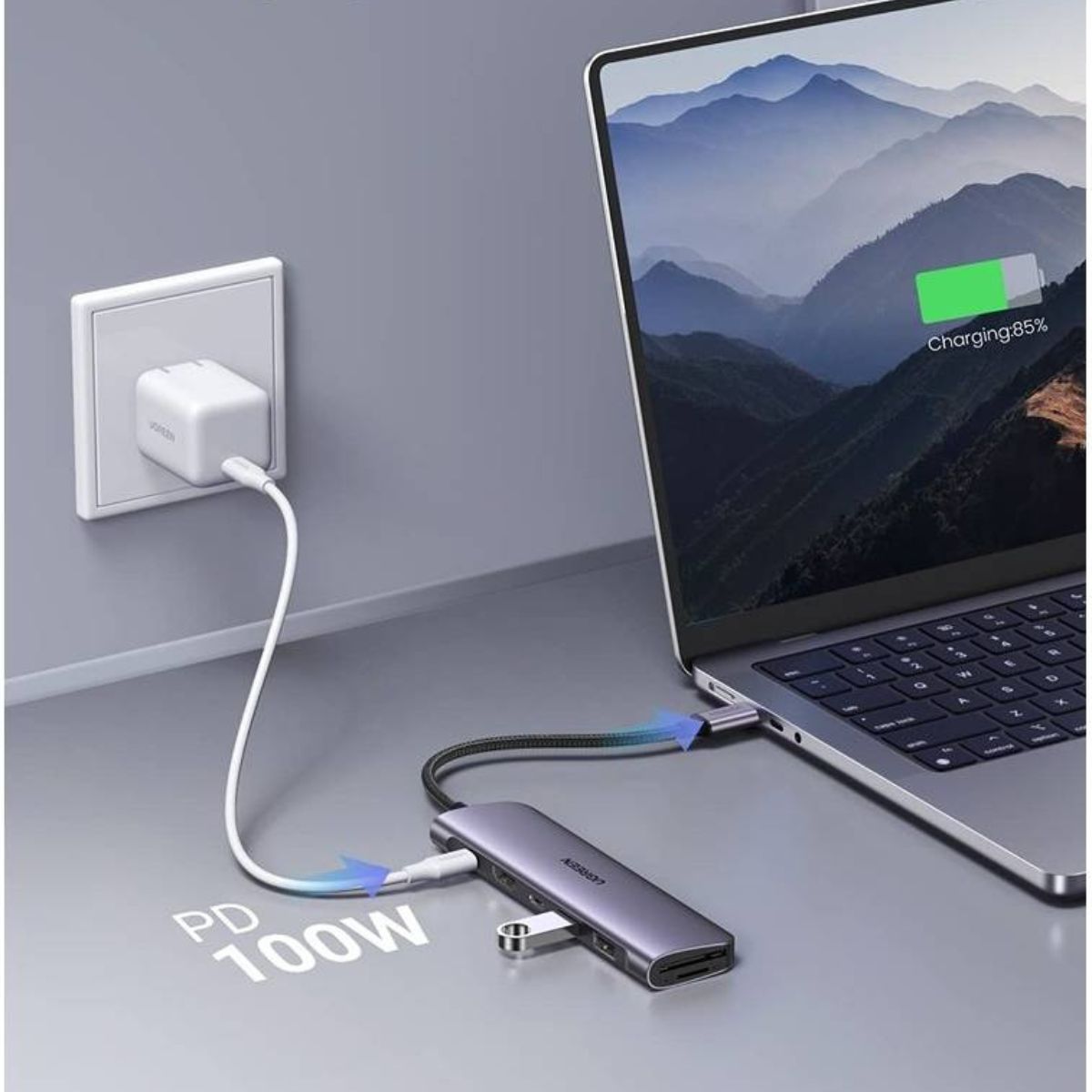 UGREEN Revodok 7-in-1 USB-C Hub, 4K HDMI, 5Gbps USB-C &amp; USB-A Data Ports, SD/MicroSD Card Reader, 100W Power Delivery, Braided Cable, Aluminum Alloy Shell, Grey | 15214