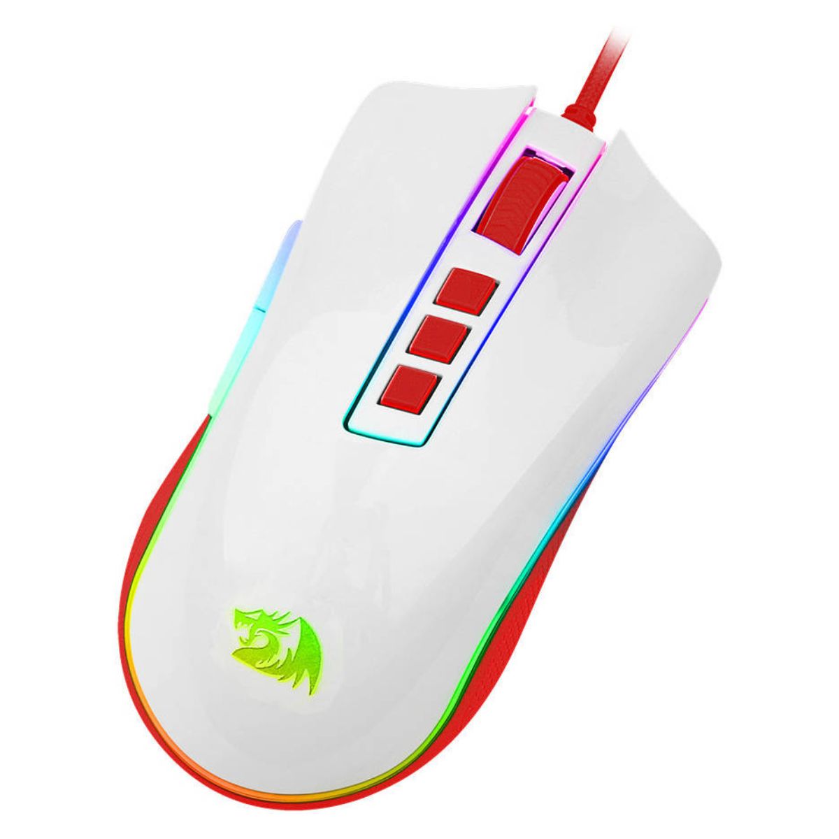 Redragon Cobra Cherry M711C Gaming Mouse, 12400 DPI, RGB, 7 Programmable Buttons, Pixart Sensor, White/Red