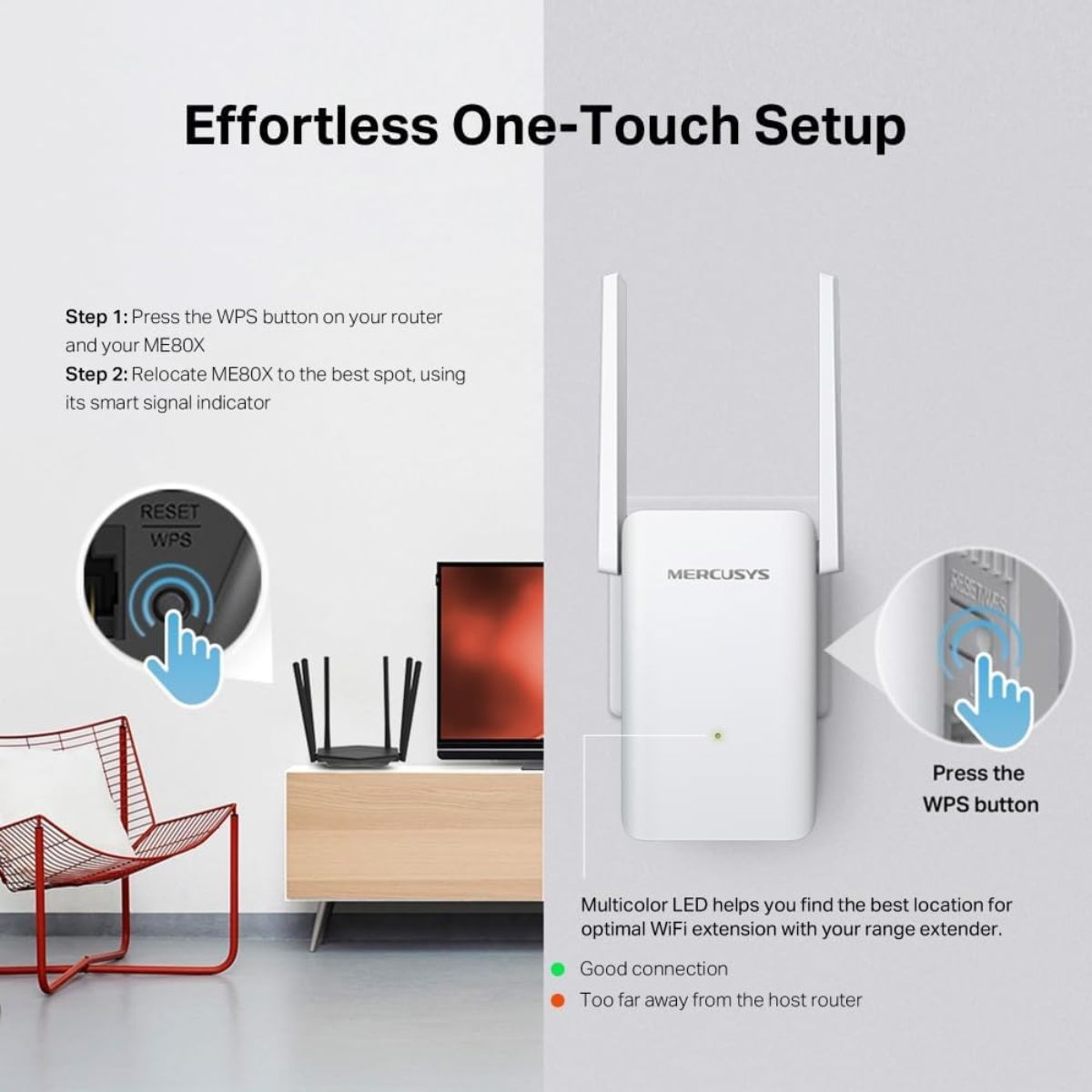 MERCUSYS ME80X AX3000 Wi-Fi 6 Range Extender | Dual-Band 3000 Mbps | Gigabit Ethernet | EasyMesh | Access Point Mode