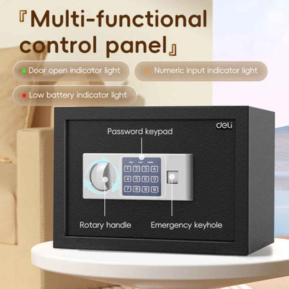 Deli T522 Fireproof Safe, Digital Safe Box with Key T521 Full Metal Body 5.9kg (25x35x25cm) Black
