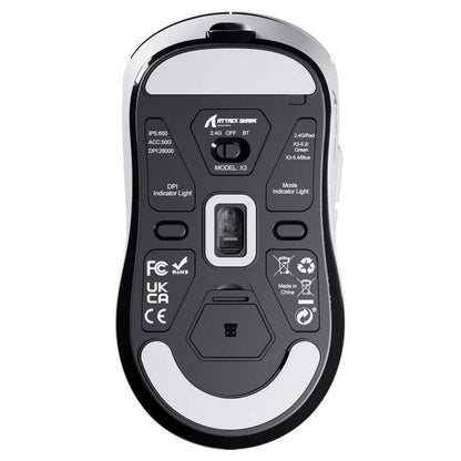 ATTACK SHARK X3 Wireless Gaming Mouse | PAW3395 | 26000 DPI | 1000Hz | 49g Ultralight | Bluetooth 5.2 / 2.4G / USB-C | White | X3