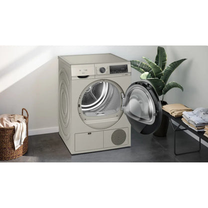 Siemens IQ300 WQ41G20XGC  9kg Heat Pump Tumble Dryer,, Auto Dry Technology, No Towels Program, Fluff Filter, Yes Anti-Vibration Walls, Anti-Crease Function, Silver Inox