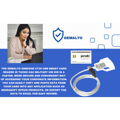 Gemalto CT30 USB Smart Card Reader, USB CCID Connector, 2Kbps/826Kbps Read & Write Speed, 4.8MHz Clock Frequency, Min 100000 Card Insertion Cycles, Emirates ID Reader | A1261962A