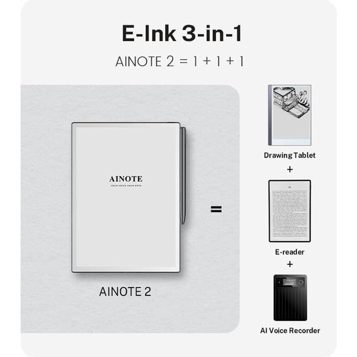 iFLYTEK AINOTE 2 Paper Tablet, 10.65" E-Ink Display, AI Voice Transcription & Handwriting OCR, Ultra-Thin Digital Notepad