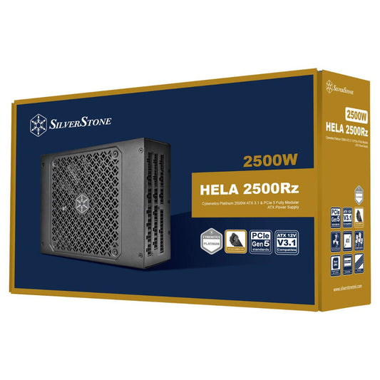 Silverstone HELA 2500Rz Cybenetics Platinum 2500W ATX 3.1 & PCIe 5 Fully Modular ATX Power Supply, 135mm Dual Ball Bearing Fan Cooling System, Active PFC, Black