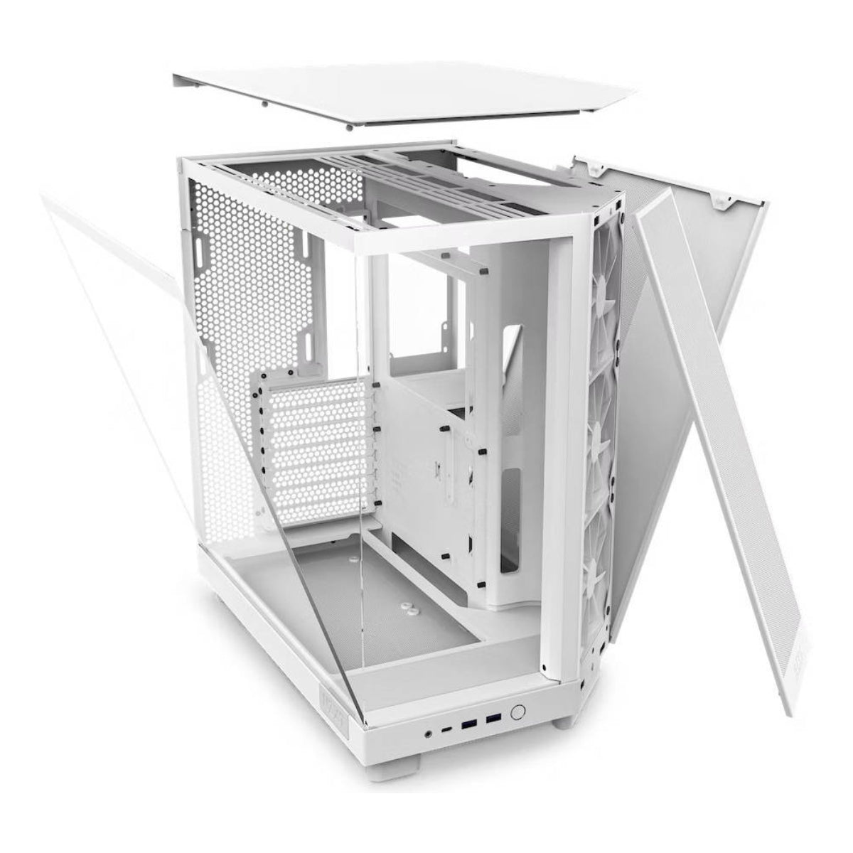 NZXT H6 Flow CC-H61FW-01 Compact Dual-Chamber Airflow Mid-Tower ATX White&nbsp;Case, Panoramic Glass Panels, Up to 360 mm Radiator &amp; 3x 120mm F120Q Fans, Cable Management, USB-C 3.2 / USB-A 3.2