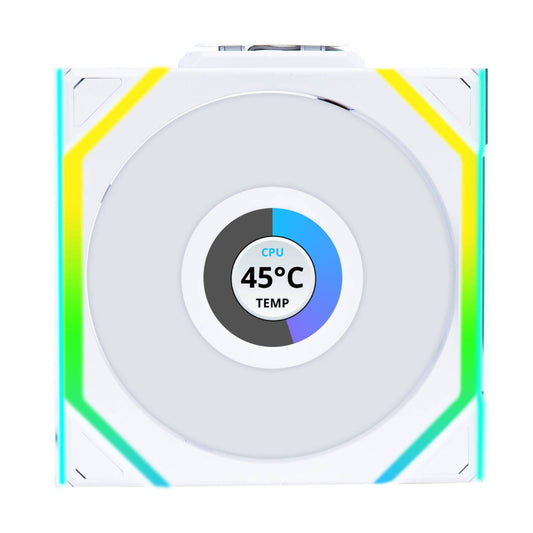 Lian-Li UNI FAN SL Wireless LCD Reverse 120mm Case Fan – 1900 RPM, 51.45 CFM Airflow, FDB Bearing, Single Pack | Black / White