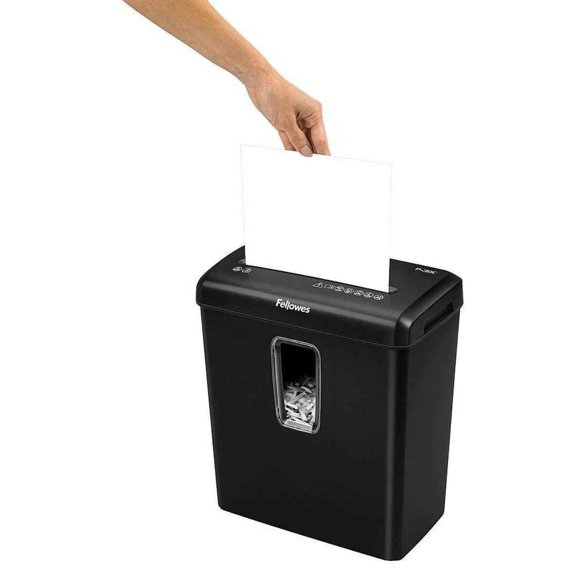 Fellowes Powershred P-30C Cross-Cut Paper Shredder | 6 Sheet Capacity | P-4 Security Level | 4 x 34mm Cross-Cut Particles | 15L Bin | Black
